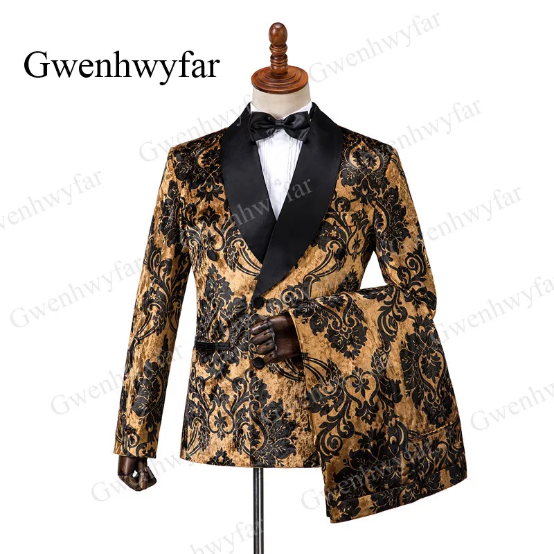 Gwenhwyfar 2019 мужские свадебные костюмы для выпускного вечера с черными цветами и