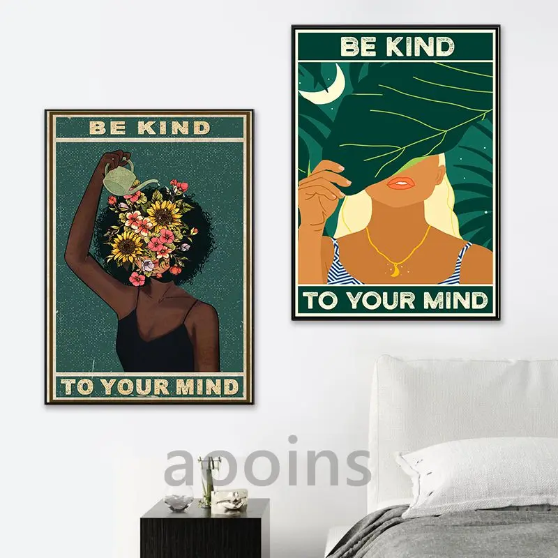 Черная девушка умственное здоровье плакат будьте добры к вашему разуму