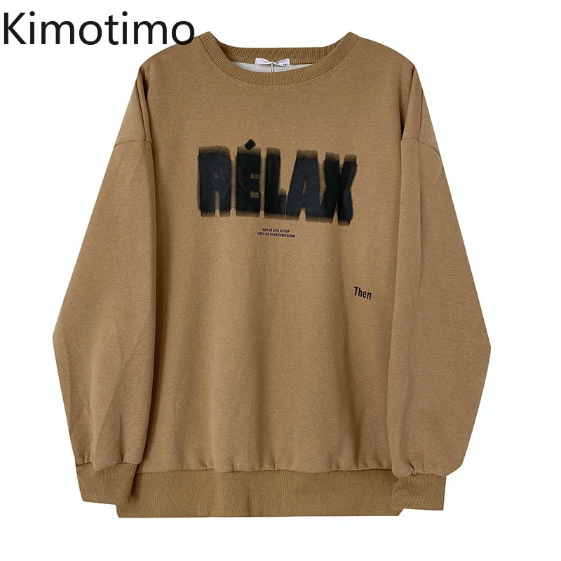 

Kimotimo Letter Printing Sweatshirt Women Autumn Winter Casual O-neck Loose Pullover Korean Chic Streetwear Long-sleeved Hoodies