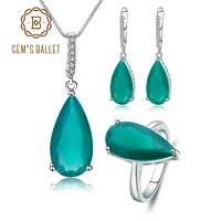 gems ballet 925 sterling silver natural gemstone wedding jewelry set natural green agate earrings pendant ring set for women