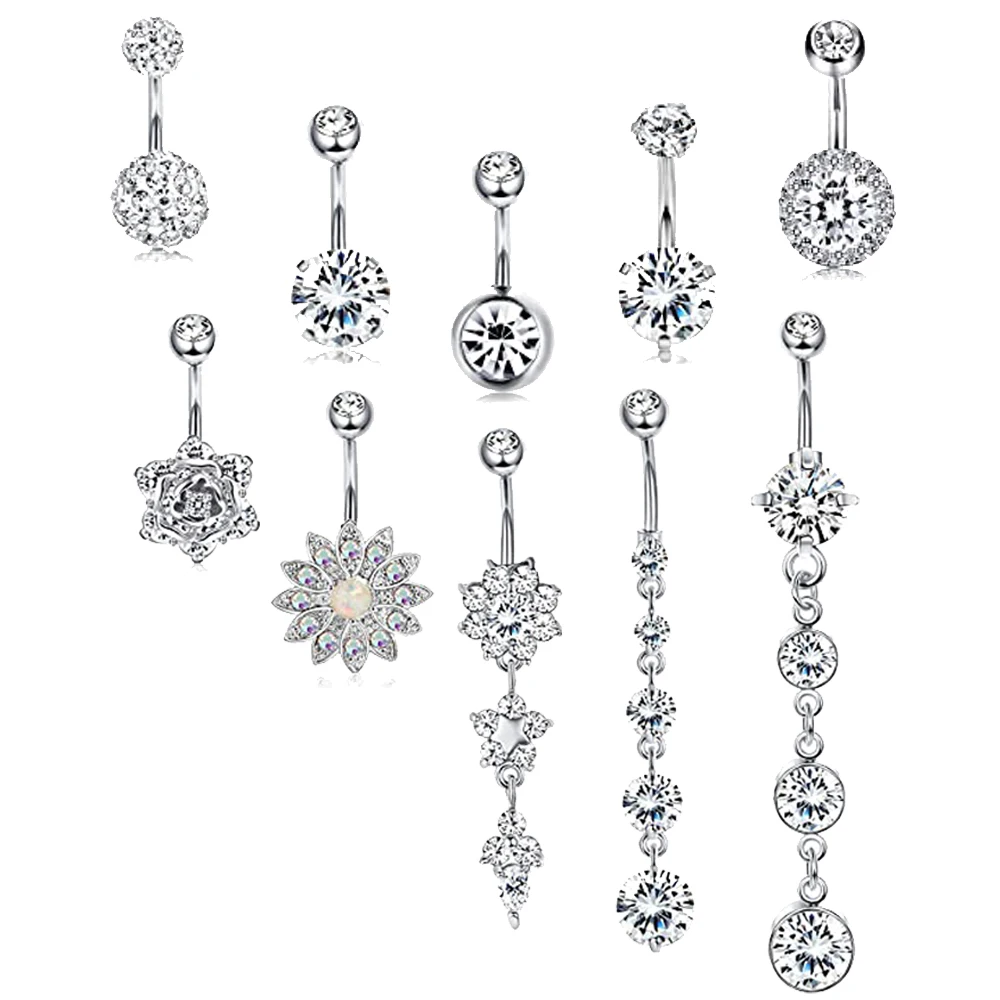 

Stainless Steel Belly Button Rings Navel Body Jewelry Belly Piercing CZ Inlaid