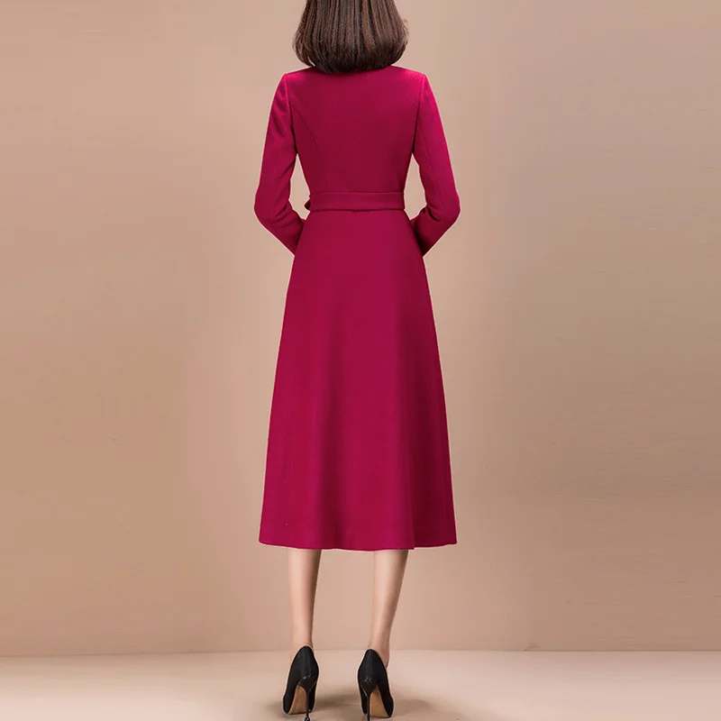 

Design Women Chic Long Wool Cloak Coat Autumn Elegant Single Breasted With Belt Spring Wear