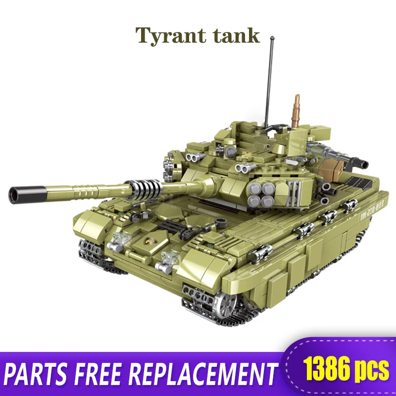 

Модель основного боевого танка с тираном и фигурками, строительные блоки, игрушки, кирпичи Второй мировой войны, Военная серия, детские пода...
