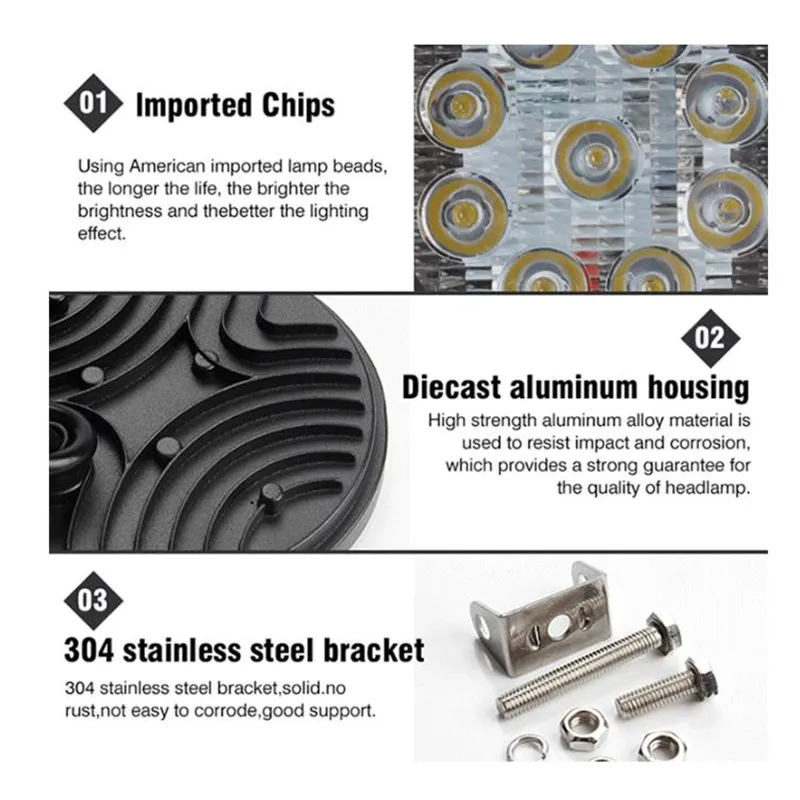 

27W Mini Work Light Car LED Spotlight Light Round LED Work Light Lamp Bar Flood Beam Light Off Road Lamp Light For Truck Car