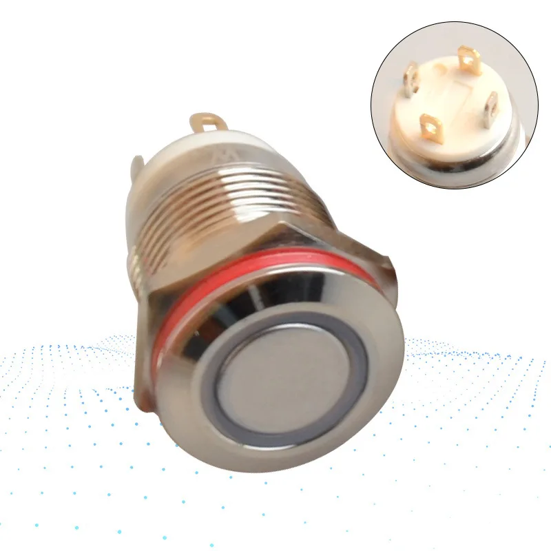White 12mm Flat Round Head Waterproof Momentary Metal Push Button Switch LED Light Car Horn Auto Reset Switches Power Self-Recovery - Цвет: White
