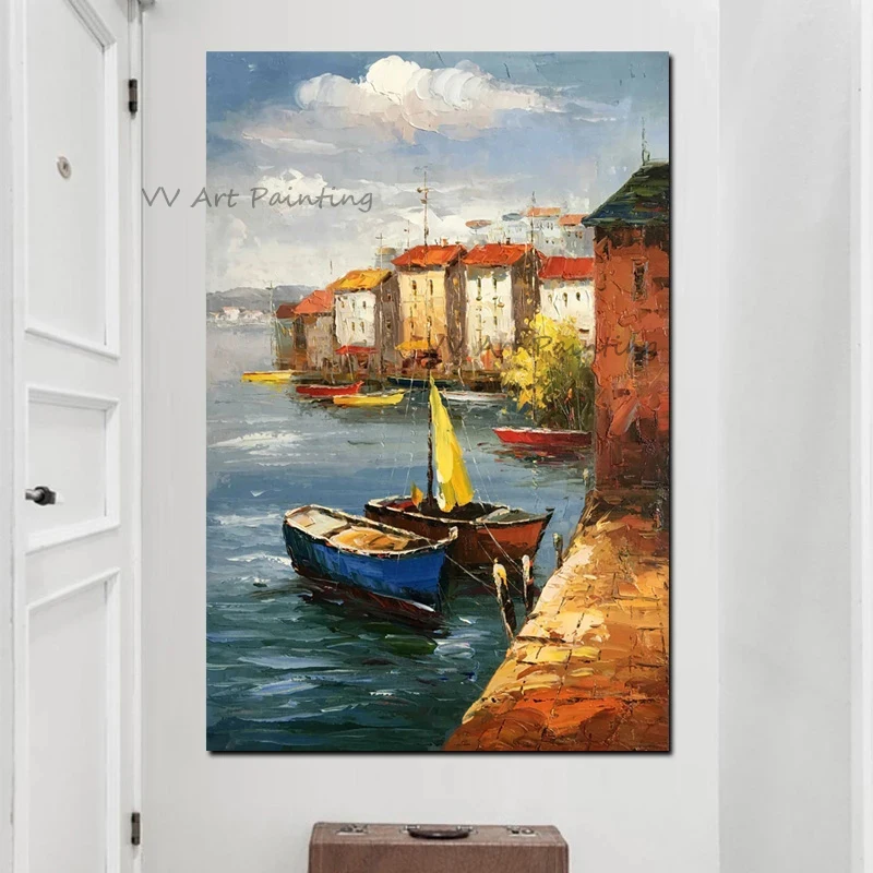 100% ручная работа корабль картина маслом холст вид на море настенные картины для