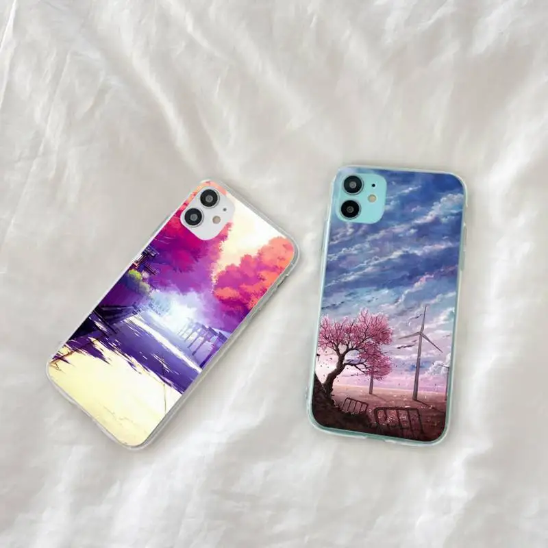 

Anime Scenery Cherry blossoms Phone Case Transparent soft For iphone 12 11 13 7 8 6 s plus x xs xr pro max mini