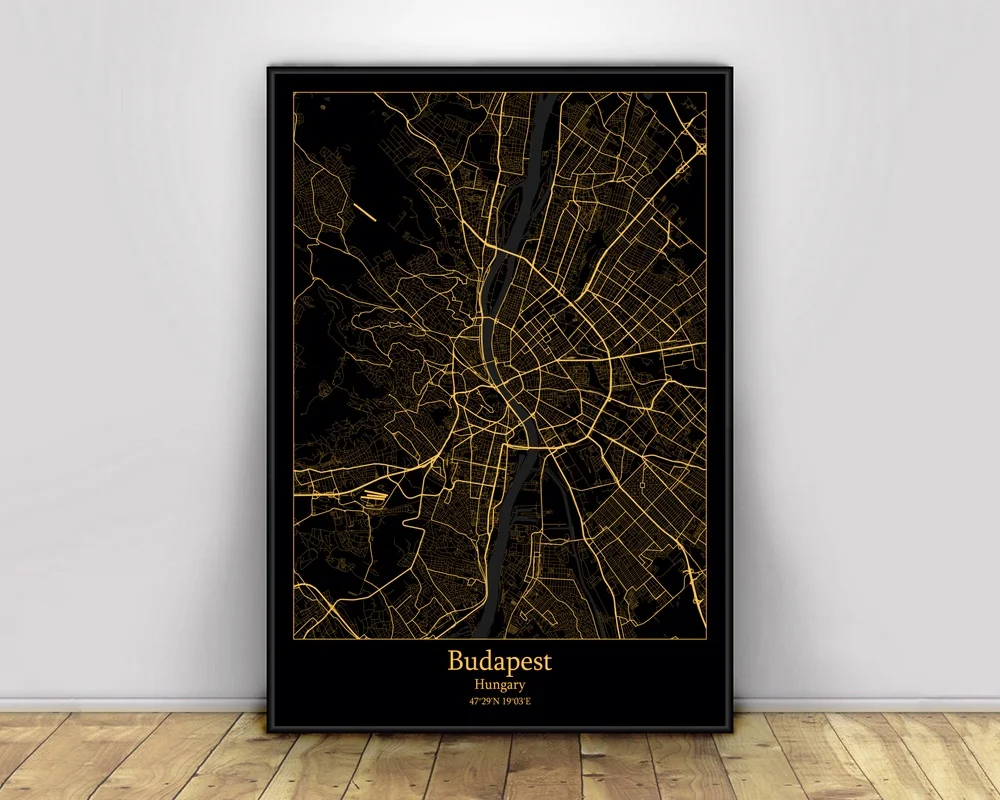 Будапешт Венгрия черный и золотой город светильник изготовленный на заказ карта