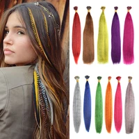 mydiva 50 pieces colored strands synthetic hair extension false rainbow overhead fake coloring feather for hair