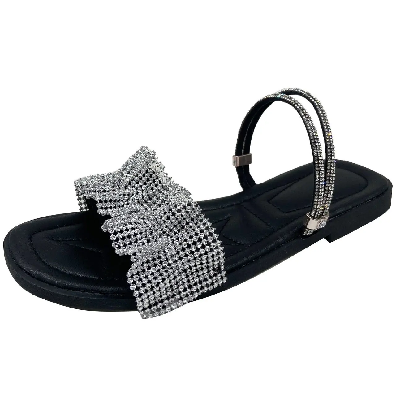 

Glitter Slides Shoes Woman 2021 Low Slippers Flat Pantofle Fashion Jelly New Rubber Luxury Soft PU Crystal Rome Hoof Heels Casua