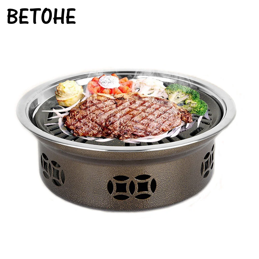 

BETOHE Round Smokeless Grill Indoor Commercial Home Charcoal Stainless Steel Barbecue Outdoor Portable Grill