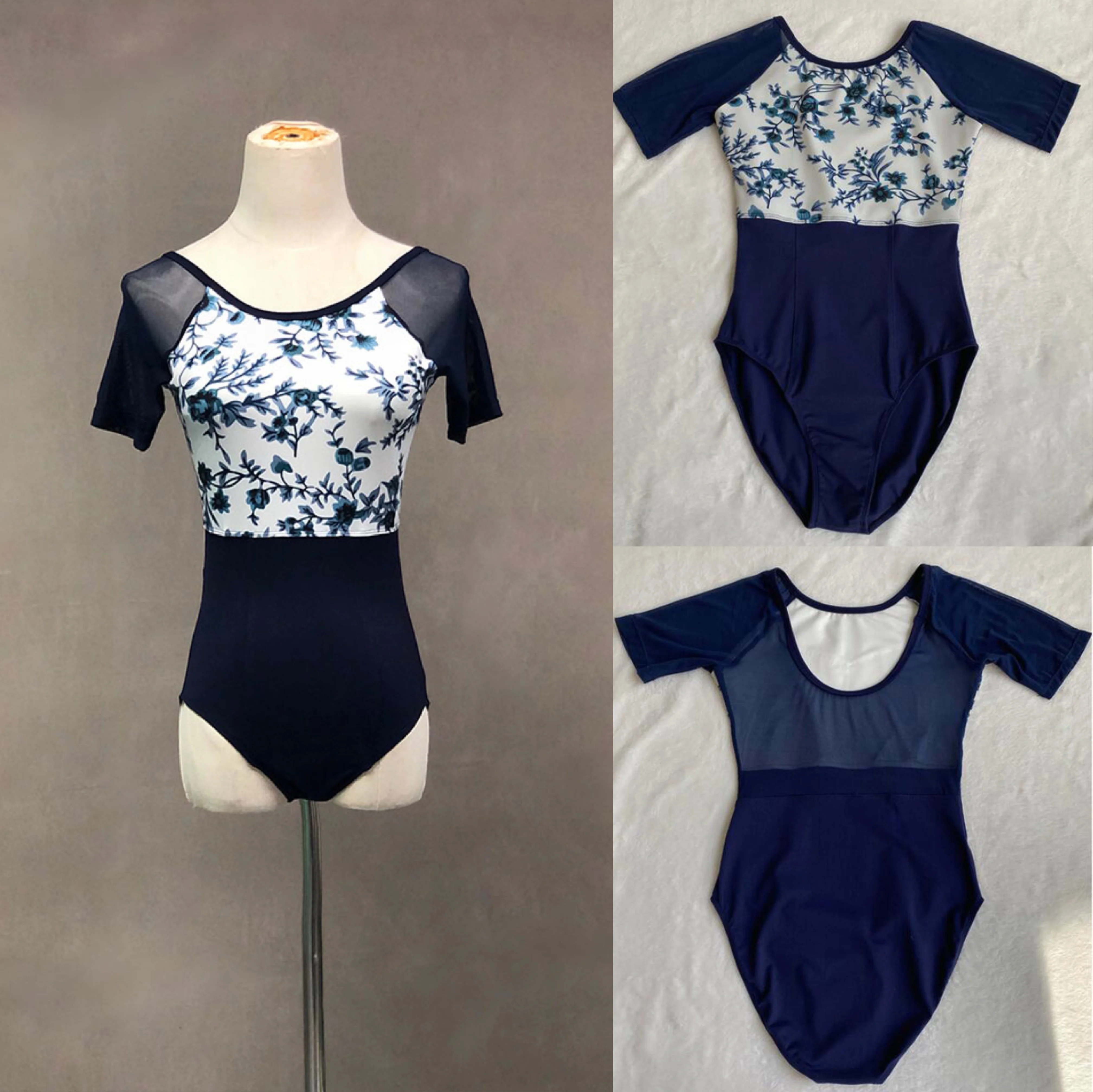 Купальник с принтом для балета и танцев Женский костюм коротким рукавом