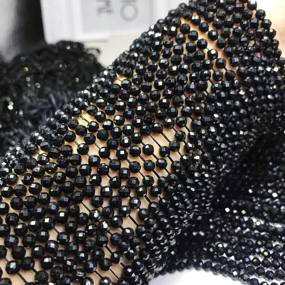 Натуральный Камень Черный Турмалин Граненый россыпью beads2-4mm полуфабрикат маленький код бусины для изготовления ювелирных изделий ожерелье DIY браслет 39 см