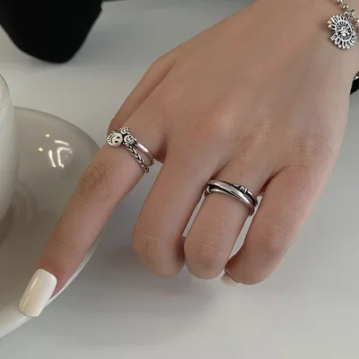 

Hip-Hop Smiley Index Finger Ring For Women Retro Open Ring Roman Numerals Cold Style Japanese And Korean 2021 Ins New Trend