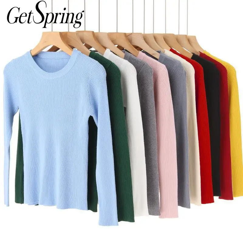 GetSpring женский свитер пуловер с длинным рукавом и круглым вырезом вязаный