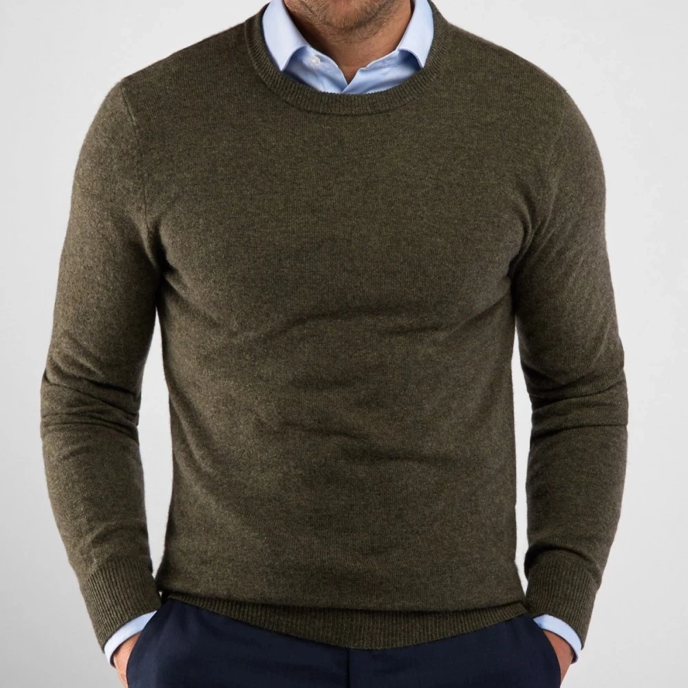 Мужской вязаный шерстяной свитер однотонный Повседневный хлопковый пуловер с