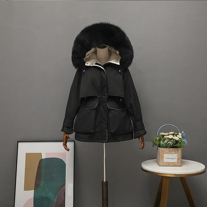 Парка женская на 90% пуху с капюшоном и воротником из лисьего меха | Женская одежда