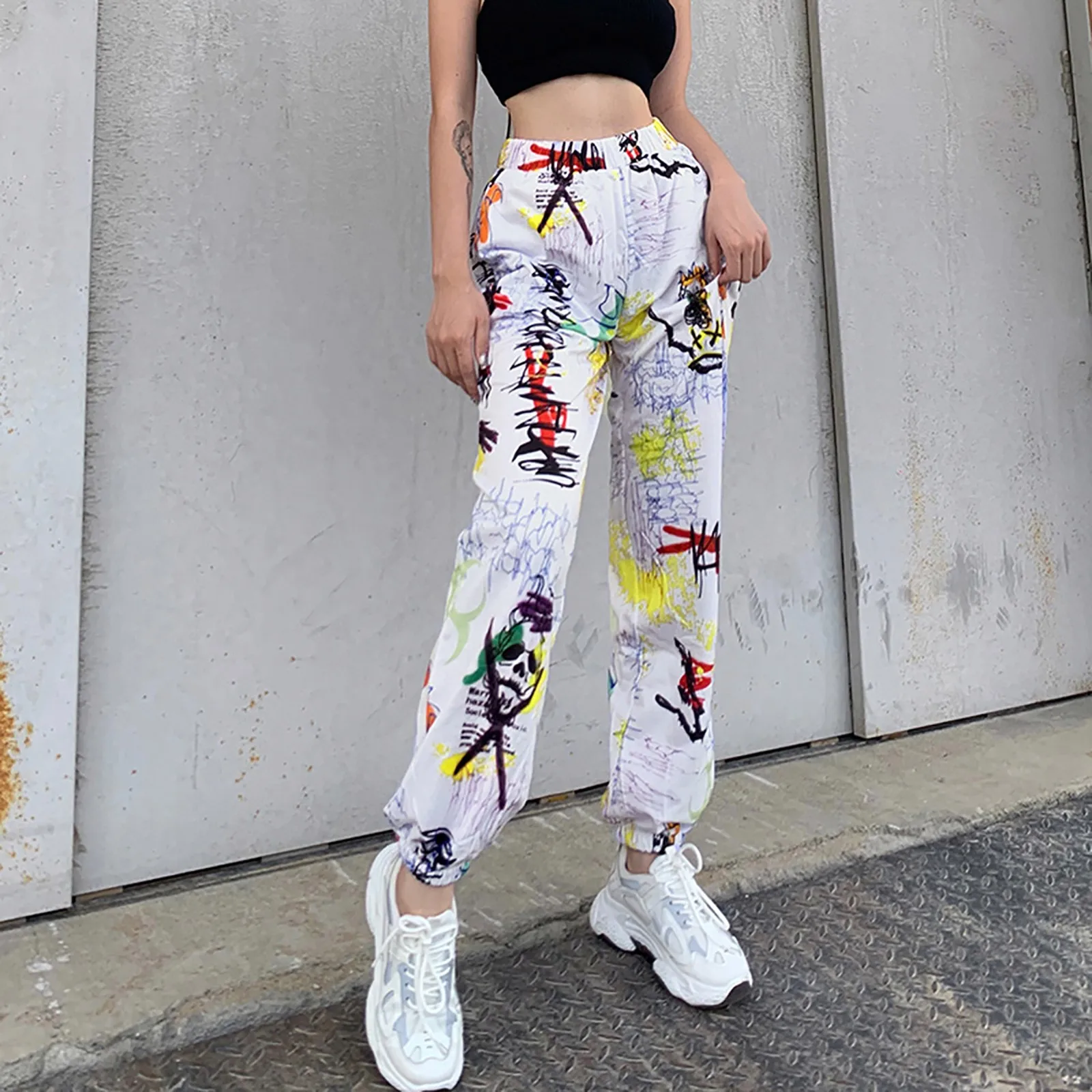 2021 New Woman Pants Fashion Graffiti Printed Sports Running Casual Hip Hop Long Sweatpants Женские Штаны | Женская одежда