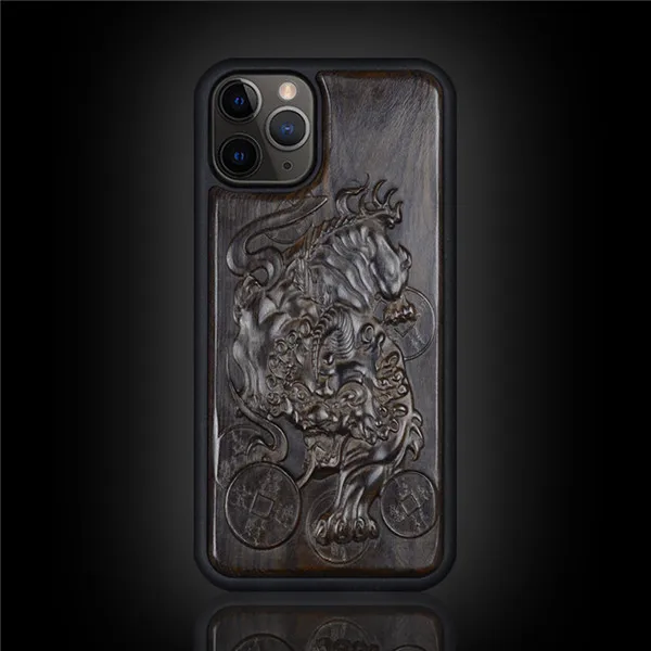 Color 2 3D резной деревянный ящик для iPhone 11 чехол Роскошный Ebony 11 Pro задняя крышка Силиконовый ТПУ чехол для iPhone 11 Pro Max чехол 11 Pro Funda - Цвет: Color 2