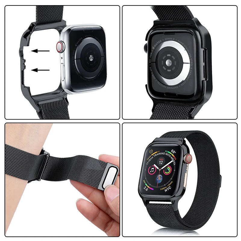 Миланский Браслет с петлей + чехол ремешок для Apple Watch 44 мм 40 iWatch4 5 из нержавеющей