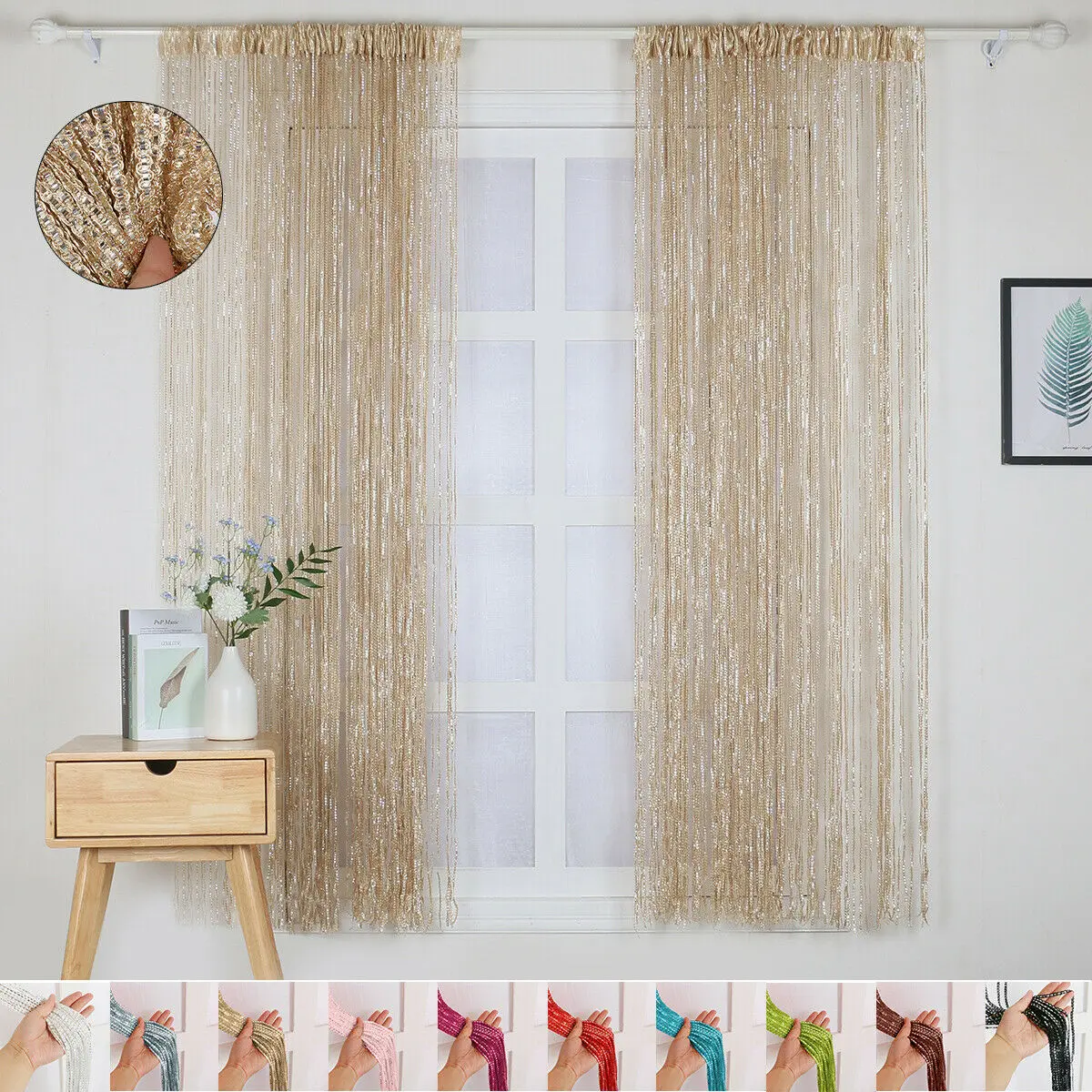 

100x200cm Door Window Panel Shiny Tassel Flash Silver Line String Sheer Curtain