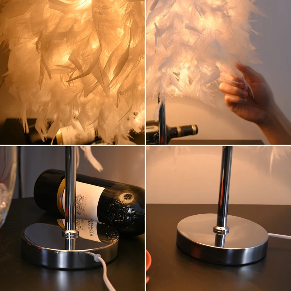 

E27 Bedside Table LED Lamp Feather Romantic Living Room Bedroom Desk Night Light Wedding Christmas New Year Decorations 2021