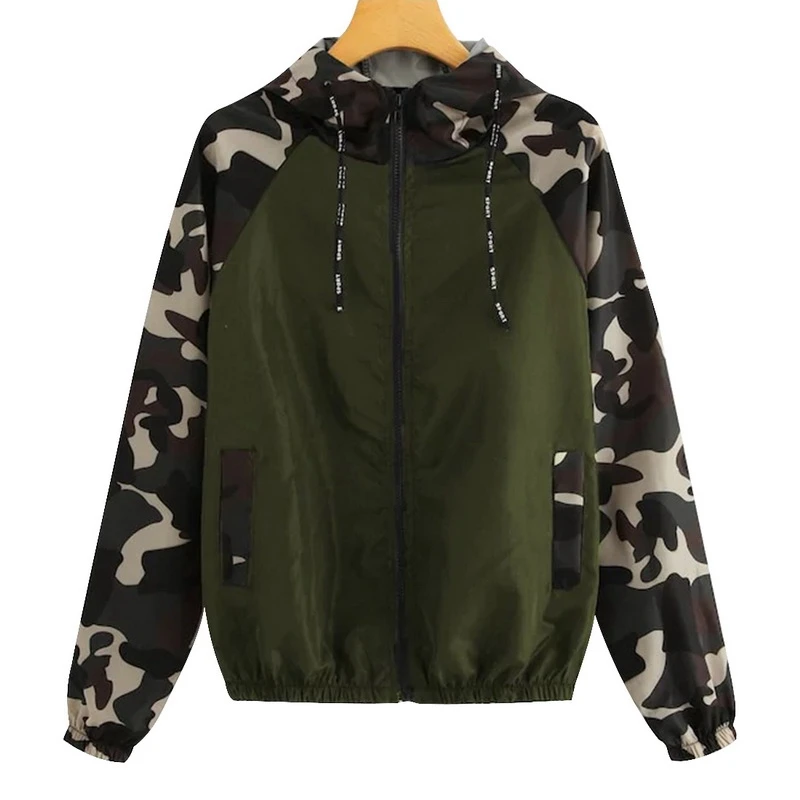 

SFIT Camo Print Women/Men Running Jacket Outdoor Camping Hiking Long Sleeve Jacket Bicycle Sports Hooded Zippered Outwear