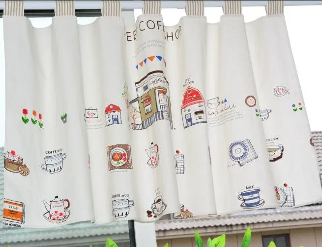 Шторы RZCortinas светонепроницаемые из хлопка и льна для кухни с мультяшным рисунком