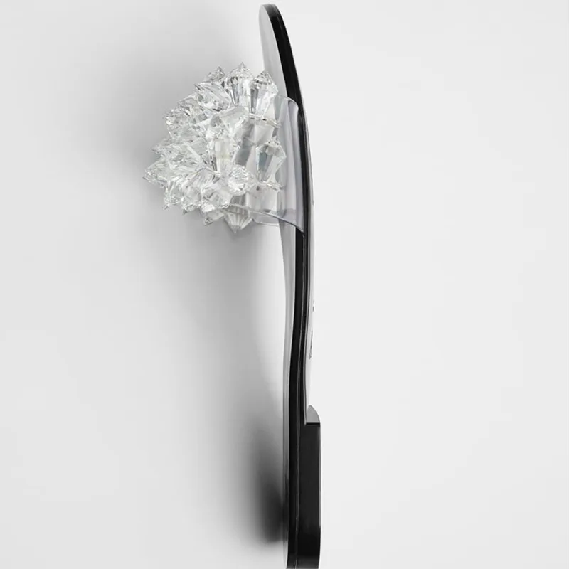 Женские сланцы с блестящими стразами пляжные тапочки прозрачным верхом на