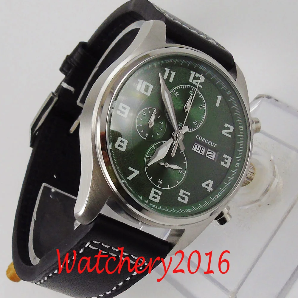 Мужские кварцевые часы с хронографом и кожаным ремешком 42 мм | Наручные