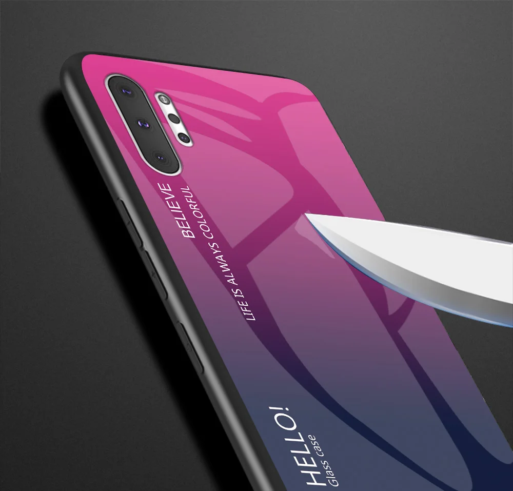 Чехол градиентной расцветки для телефона samsung Galaxy Note 10 Pro из стекла с защитой от