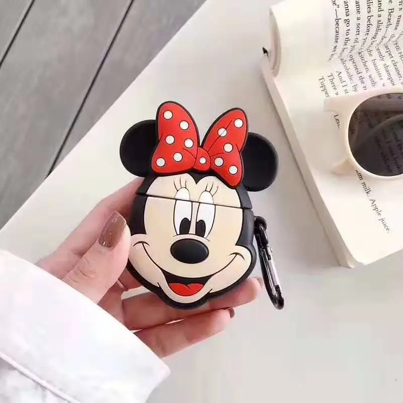 C Для AirPods чехол 3D мультфильм Микки Минни беспроводные наушники Мягкий защитный чехол для Airpods 2 с держателем для ключей - Цвет: C