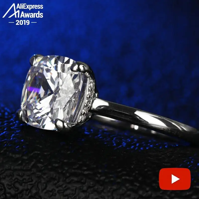 5 карат Подушка Cut 10*10 мм S925 Серебряное кольцо SONA Diamond Halo изящное Уникальный стиль