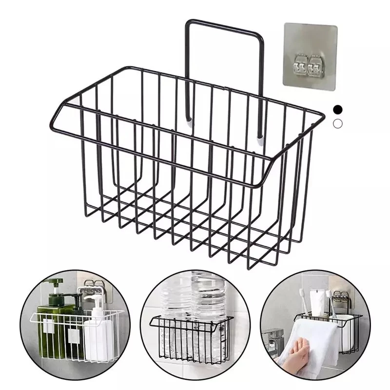

Hanging Storage Rack Kitchen Wrought Iron Wall Shelf Holder Rag Dish Cloth Sponge Storage Basket Bathroom Kitchen Organizer