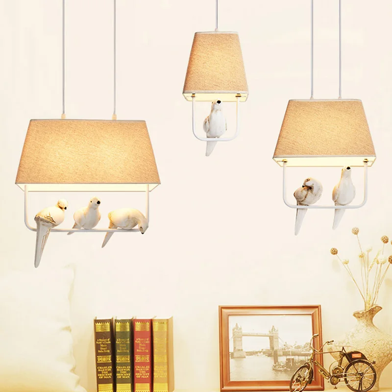 

Vintage Pendant Lights For Dining Room Kitchen Fixtures Resin Bird Fabric Lampshade Restaurant Lighting Retro Decor Lamp