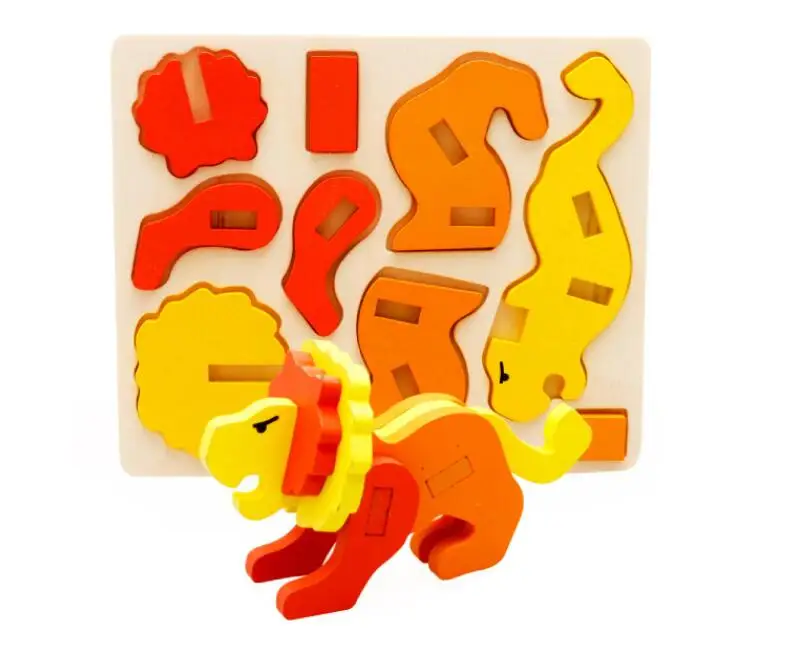 Веселые деревянные игрушки 3D Животные тигр лягушка Лев пазл Детские ручные
