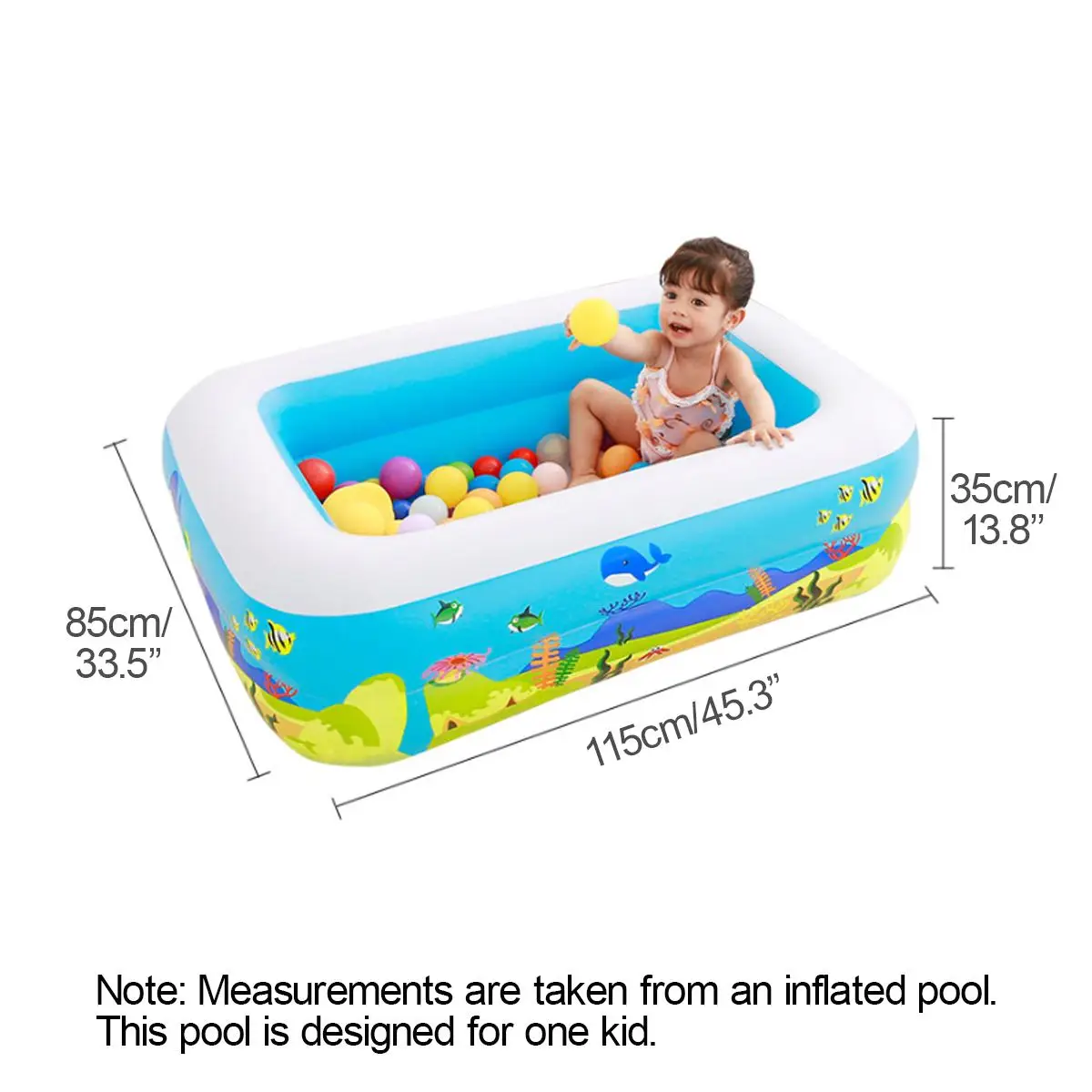 

115x85x35cm Rectangle Large Inflatable Swimming Pool Kids Family Paddling Pool Bathtub Adult Toy Water Party Summer