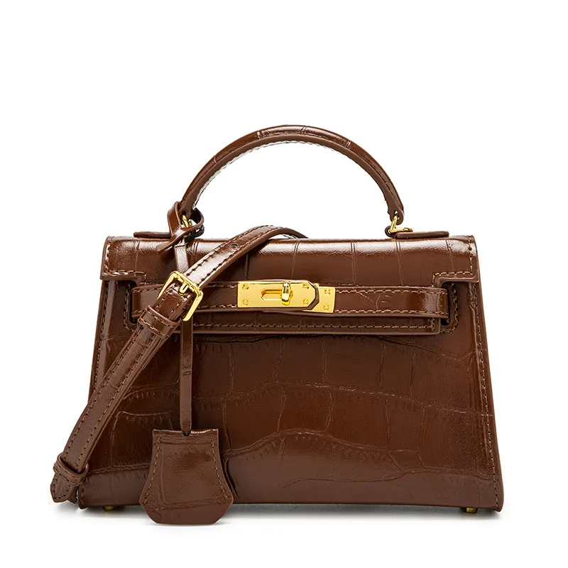 

Kelly bag female small bags hand-held crocodile grain 2021 new tide texture brim ins single shoulder bag