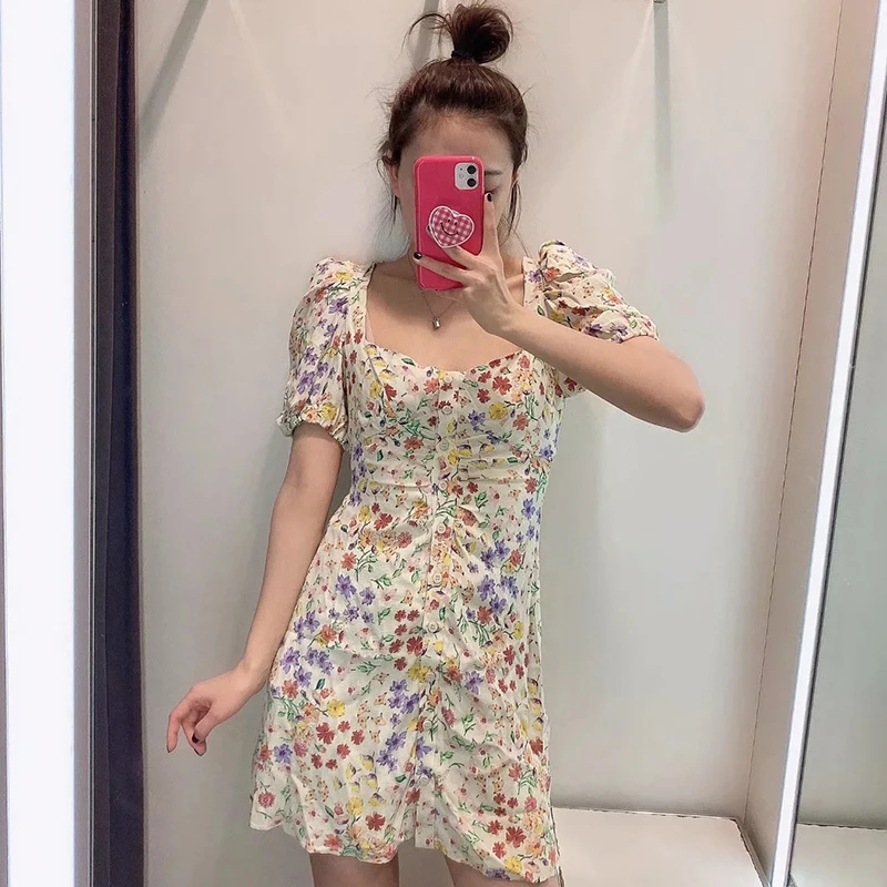 Aachoae Летнее мини платье в стиле бохо с цветочным принтом пышное повседневное