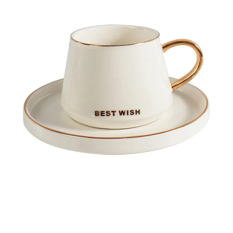

European Ceramic Tea Cup Set Mug Porcelain Royal Modern Reusable Espresso Cups Set Gold Rim White Xicara Kitchen Supplies EB50BD
