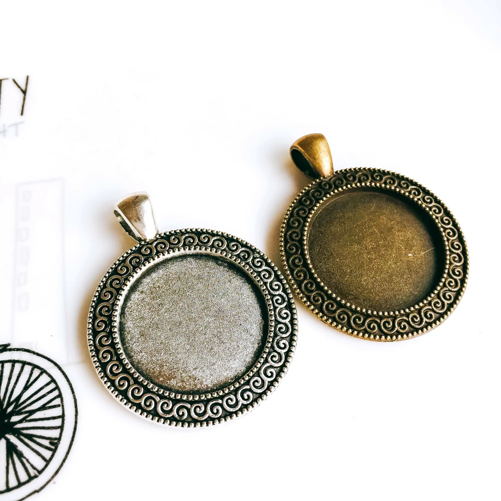 

5pcs/lot 22mm Necklace Pendant Setting Antique Bronze Silver Glass Cabochon Blank Base Supplies for Jewelry Finding T55