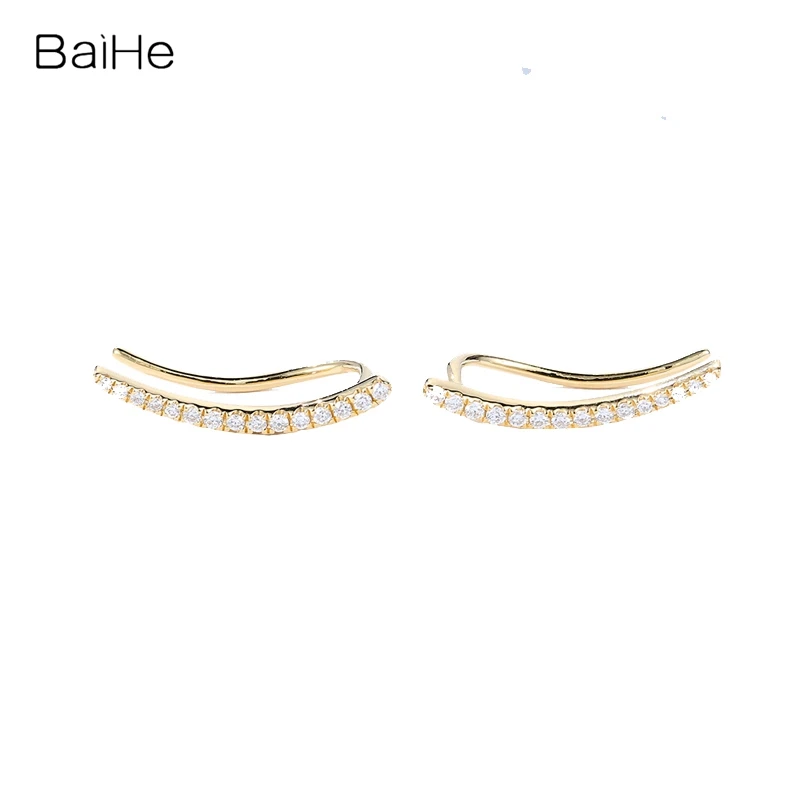 

BAIHE Solid 14K Yellow Gold 0.12ct H/SI Natural Diamonds Earrings Trendy Fine Jewelry Wedding Making Diamond Stud Earrings Women