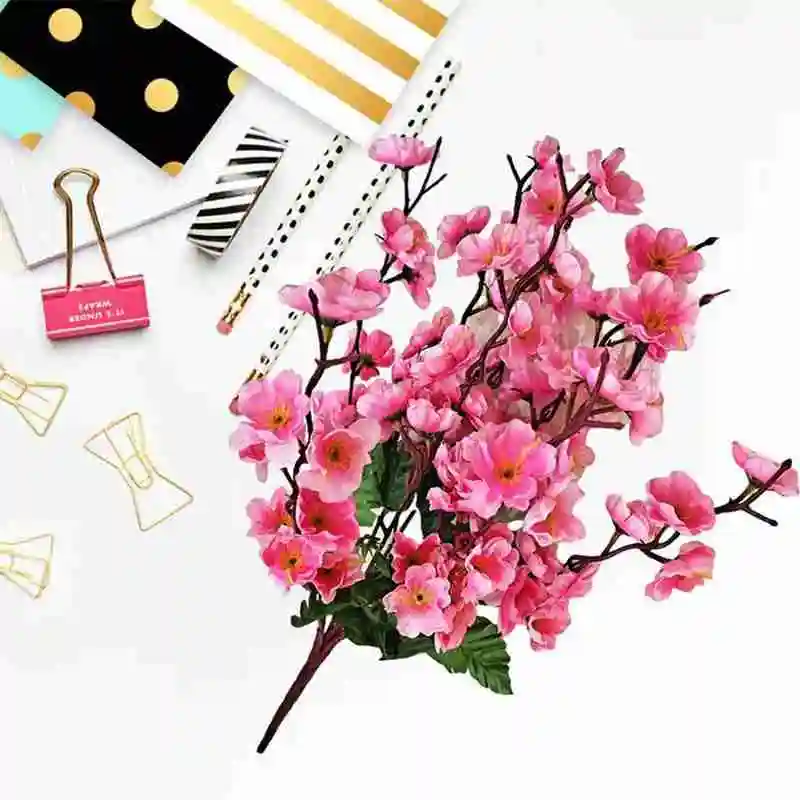 

38CM Silk Peach Blossom Artificial Flowers for Decoration Home Plastic Stem Bride Wedding Bouquet Mariage Fake Flower DIY