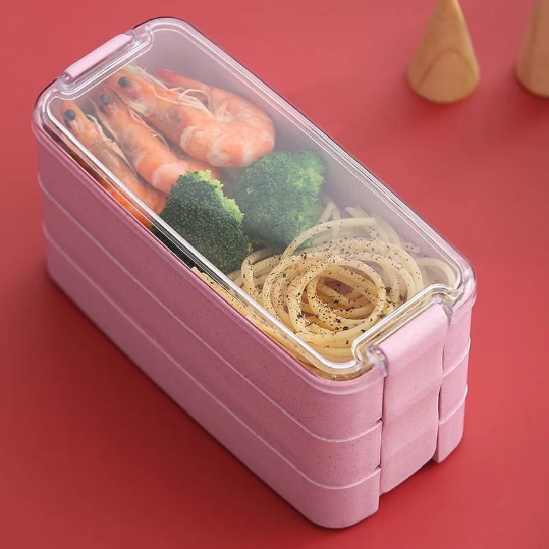 3 слоя Bento Ланч-бокс 900 мл Квадратный Контейнер для фаст-фуда с палочками еды