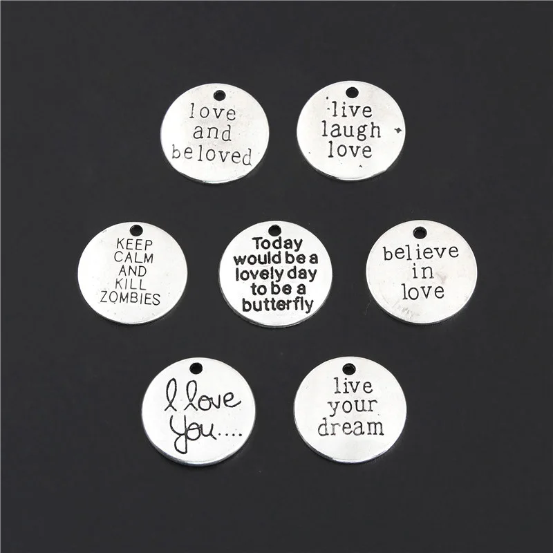 

7pcs Mix Charms Round LOVE Silver Color Pendant For Diy Making Necklace Bracelet Jewelry Supplies