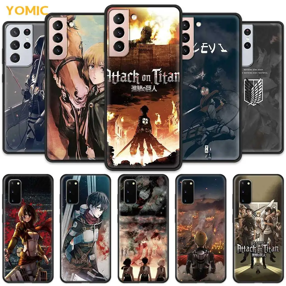 

Anime Attack On Titan Case for Samsung Galaxy S20 FE S21 Note 20 Ultra S10 10 Lite S9 Plus S8 S10e TPU Black Phone Cover Coque