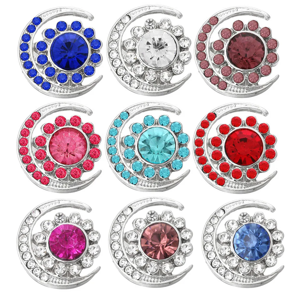 6 шт./лот кристалл стразы застежка луна Подсолнухи металлическая кнопка для 18 мм