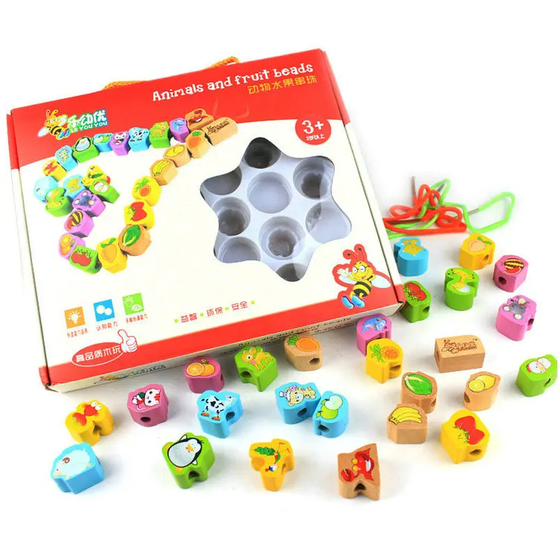 Бесплатная доставка деревянные бусины в виде животных и фруктов 26 шт. модели