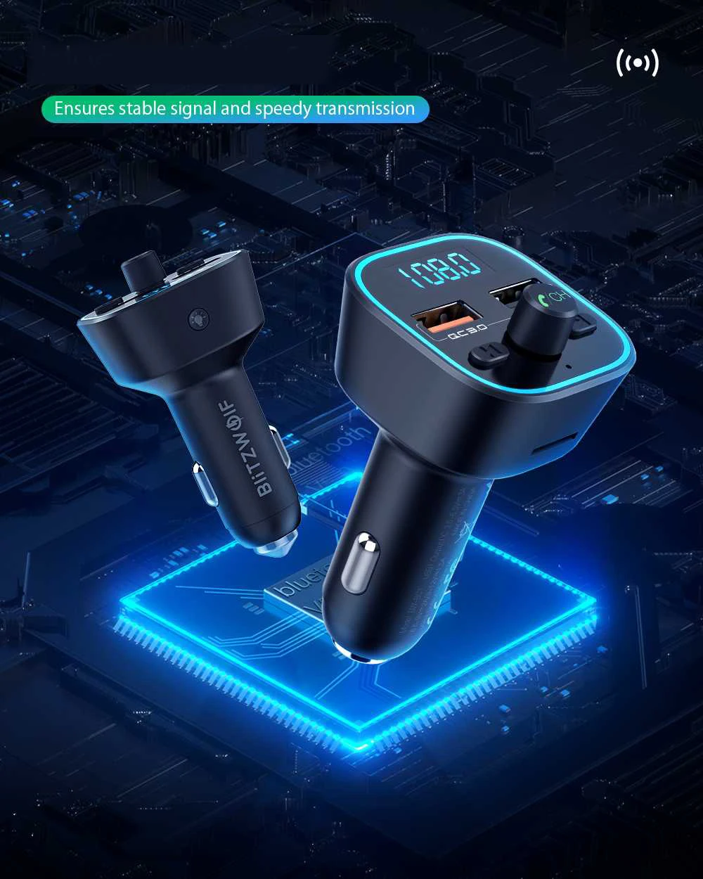 Blitzwolf BW BC1 автомобильный беспроводной FM передатчик 18 Вт QC 3 0 USB Автомобильное