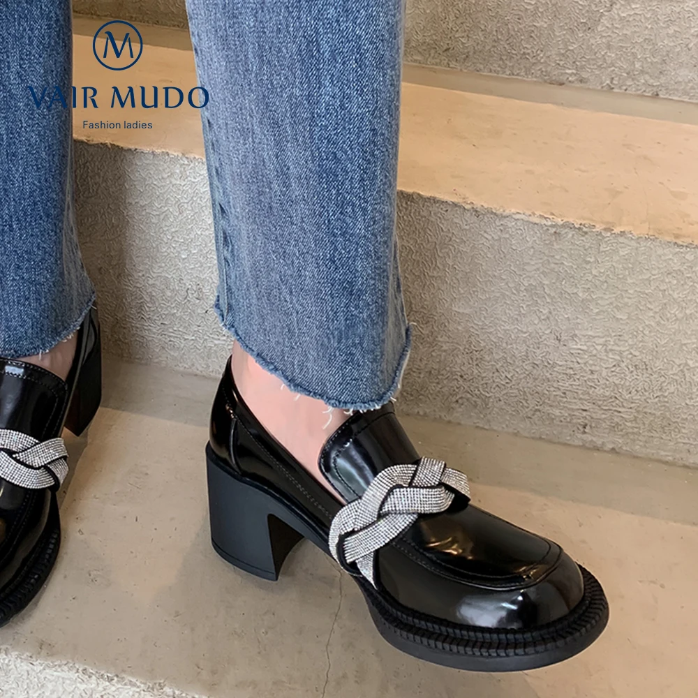 

VAIR MUDO Women Pumps Shoes Rounde Toe Mary Janes Chain Office & Career Black White Slip-On Spring/Autumn Elegant Shoes D255L